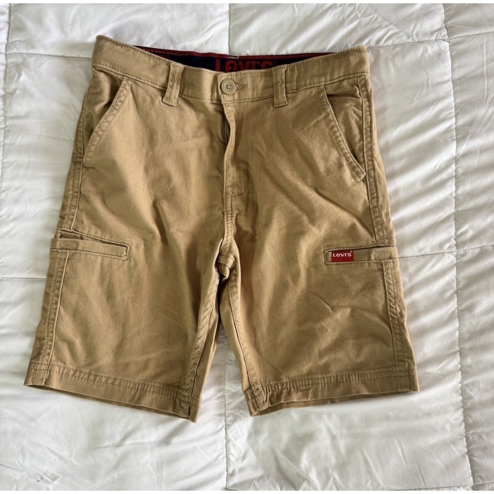 LEVIS BOYS CARGO SHORTS SIZE 12 Reg 26"WAIST 8" INSEAM Tan Pockets EUC